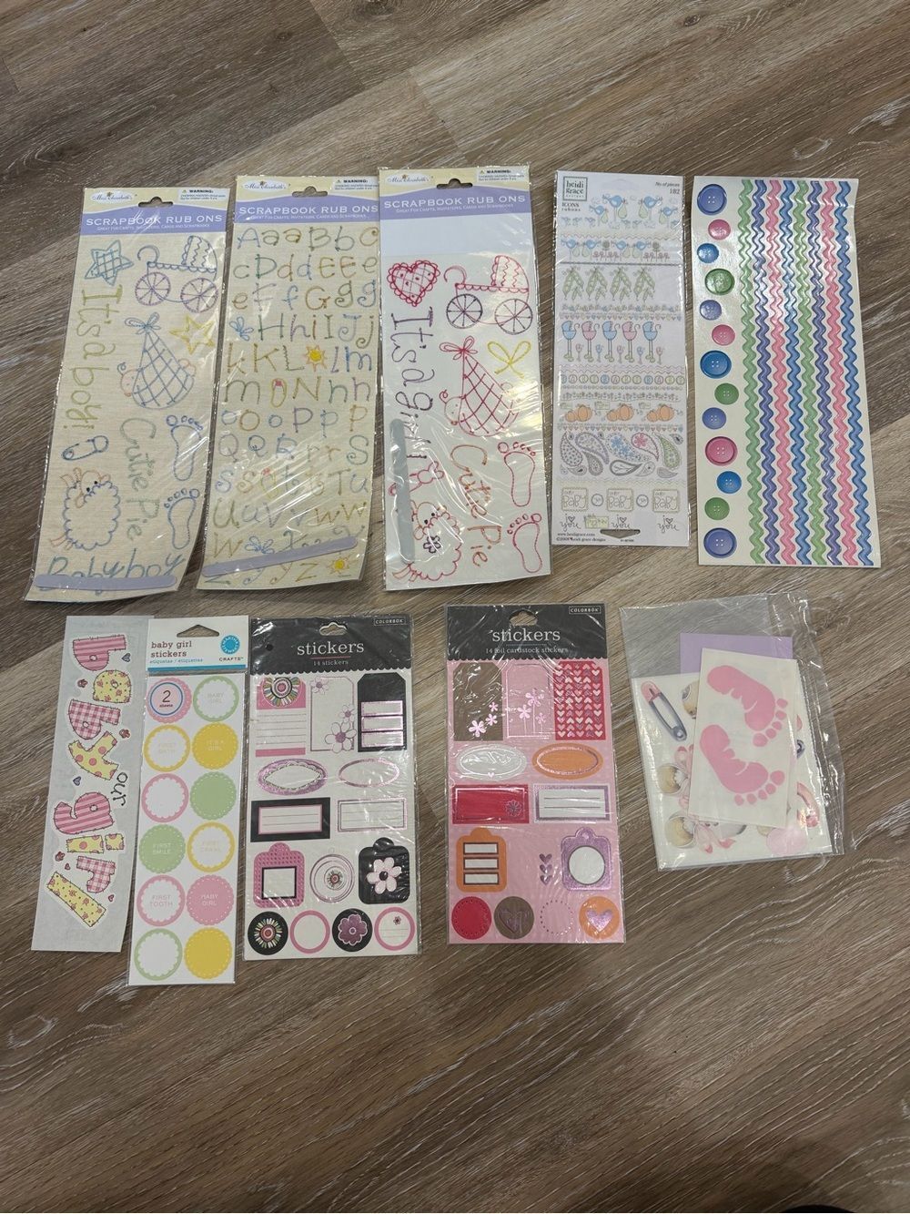 Baby Scrapbook Sticker Lot Rub Ons Baby Shower Boy Girl Crafts Card Making
